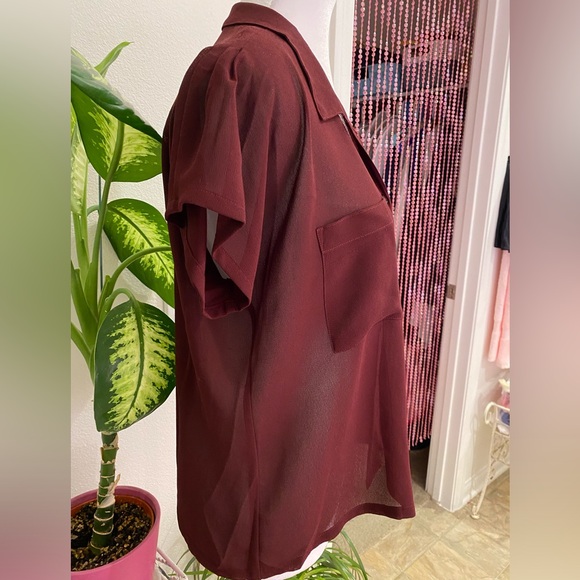 SHIRTS STRINGS SHEER MAROON BLOUSE - Picture 2 of 5